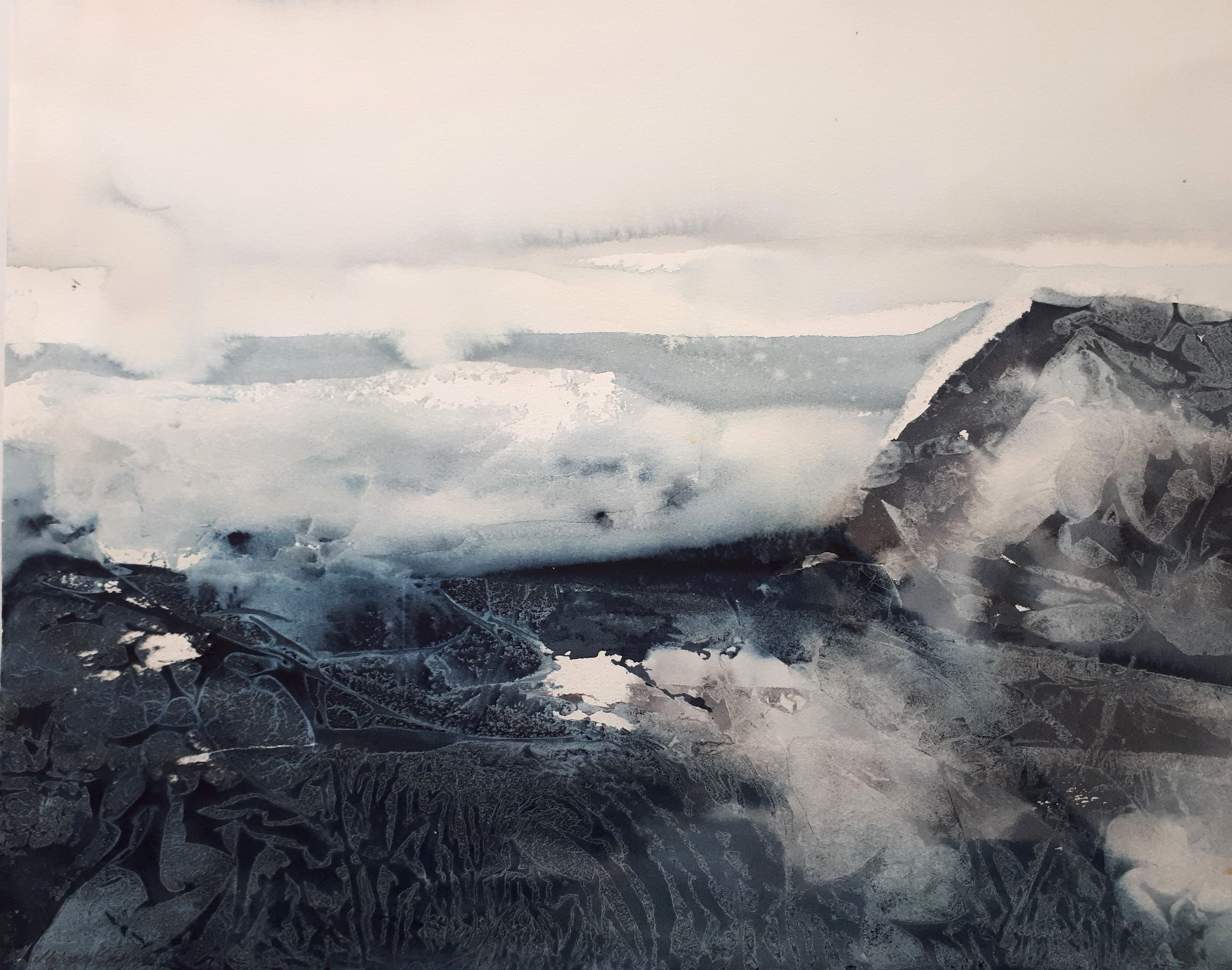 9 Majvor Ekholm, Glaciär i förvandling, akvarellmonotypi 